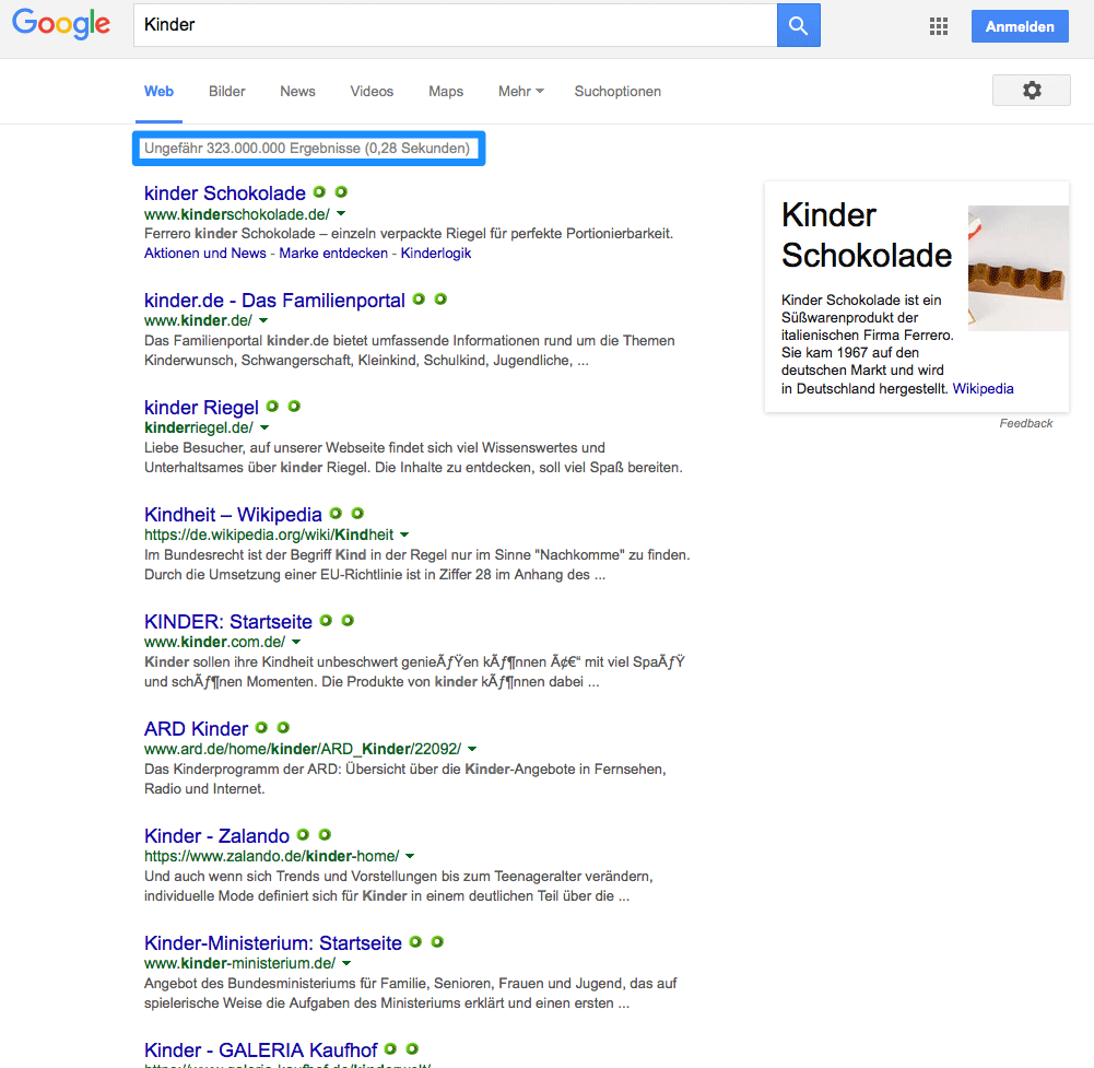 Google-Suche nach Keyword Kinder