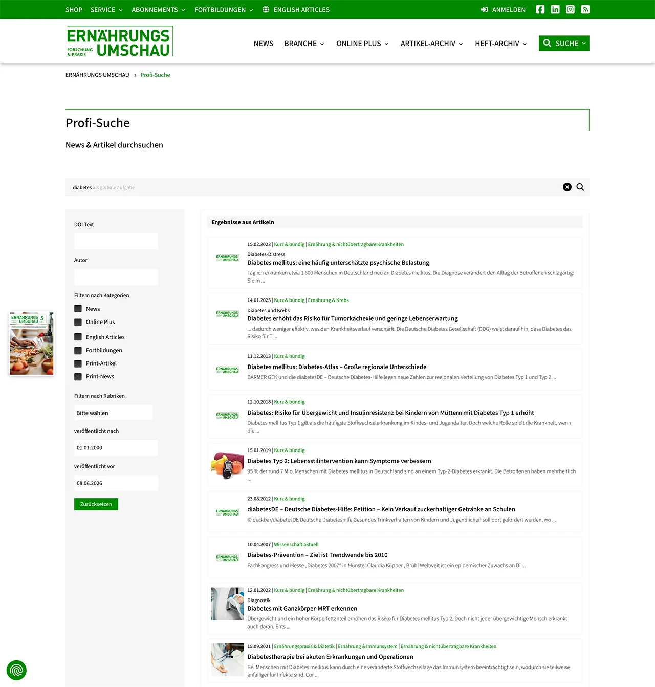 0980 EU Profi-Suche-ERNÄHRUNGS-UMSCHAU Differenzierte Darstellung der Ergebnisse in der Suche – abhängig vom Login-Status des Users